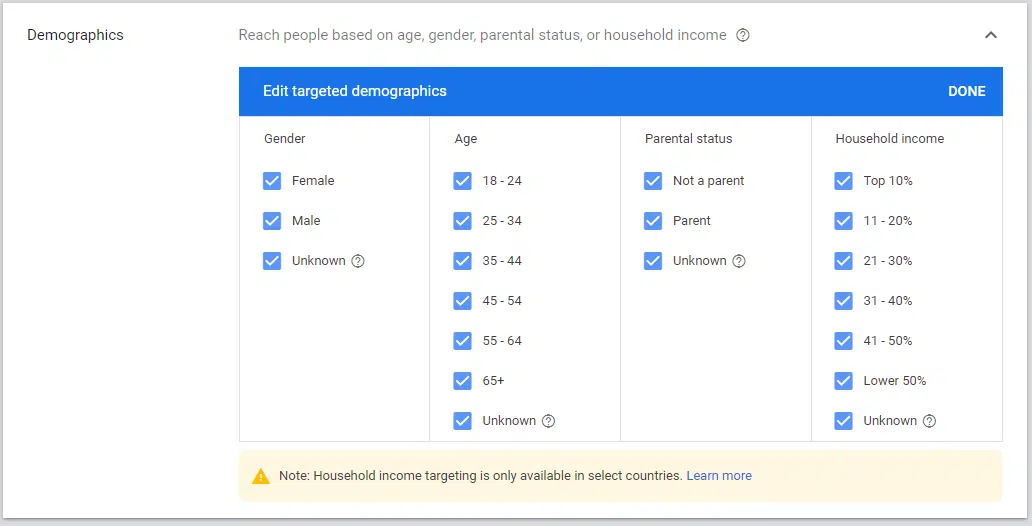 Demographic targeting
